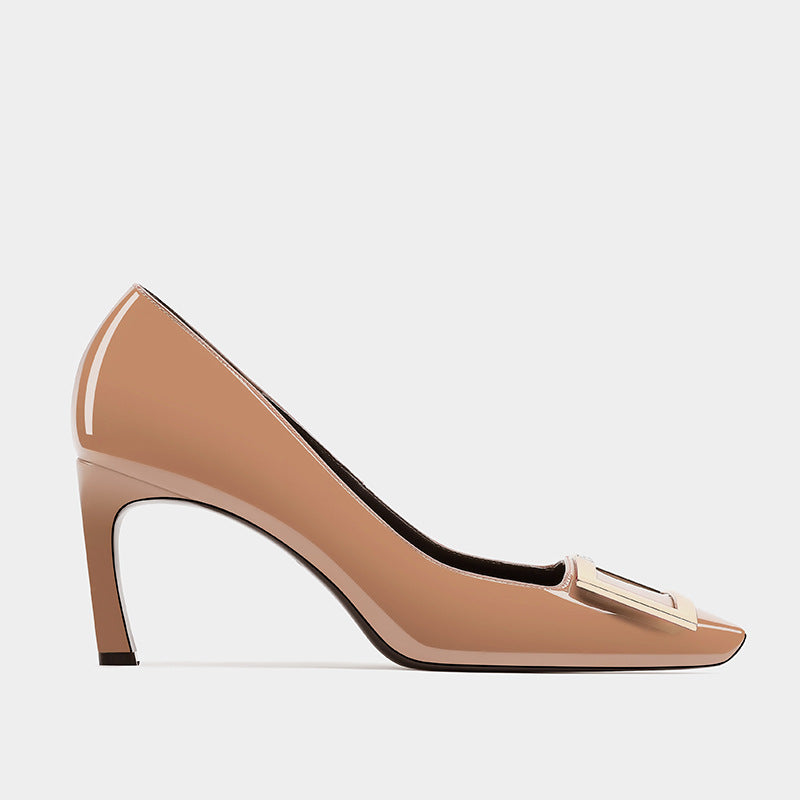 Square Buckle High Female Toe Business Temperament Stiletto Shallow Women's Casual Shoes