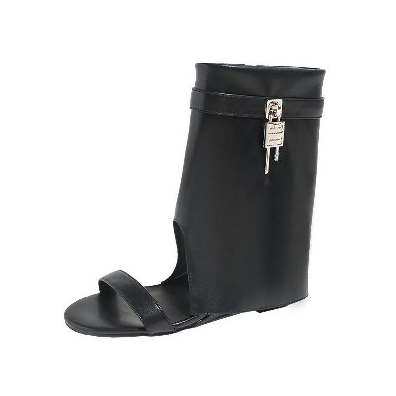Women's Hot Wedge Summer Breathable Ankle Open Toe Pantyhose Shark Women's Leather Boots