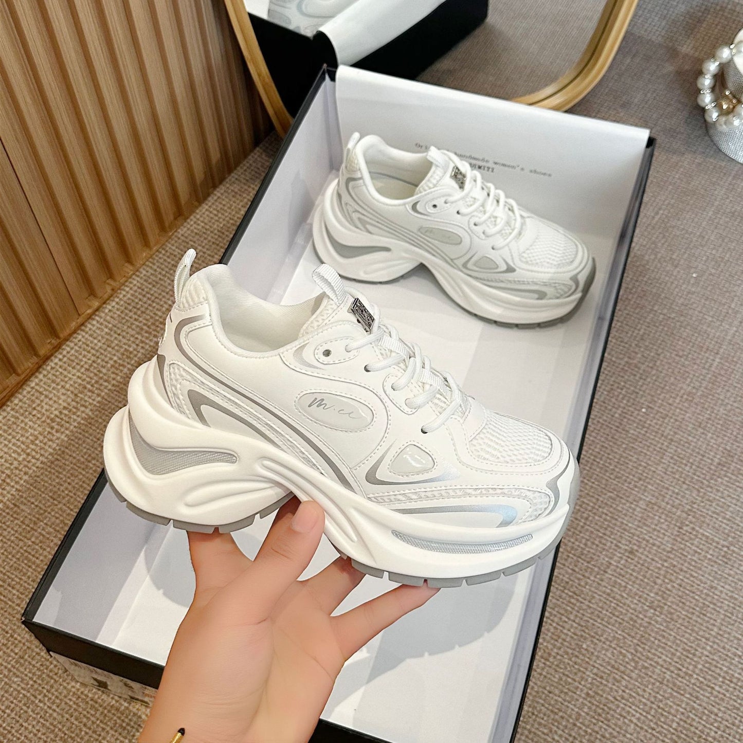Women's Dad Fashionable Spring Korean Style Thick Sneakers