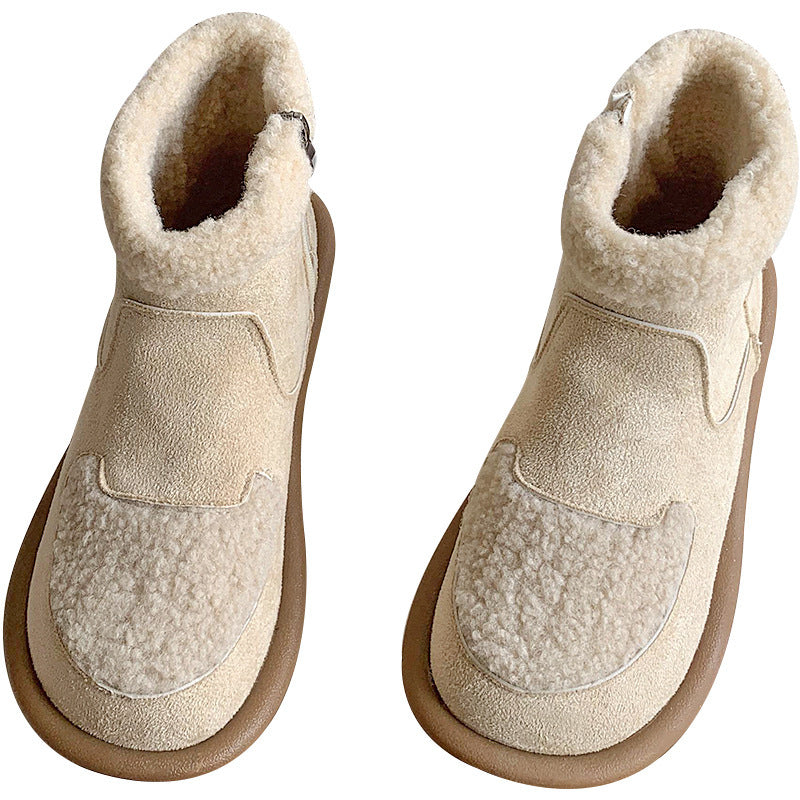 Women's Suede Short Flat Fleece Lined Cotton Boots