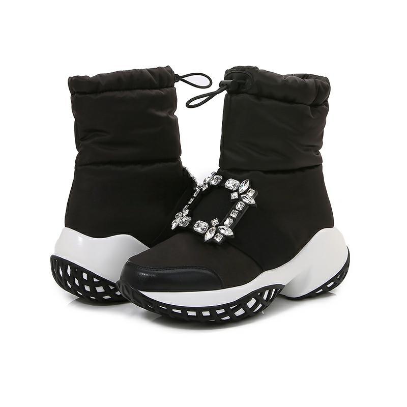 Women's Fashion Drill Buckle Fleece-lined Warm Slip-on Snow Boots