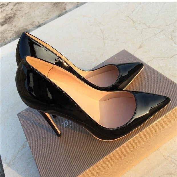 Women's Pointed Stiletto Large Small Size Black Patent Women's Fashion Shoes