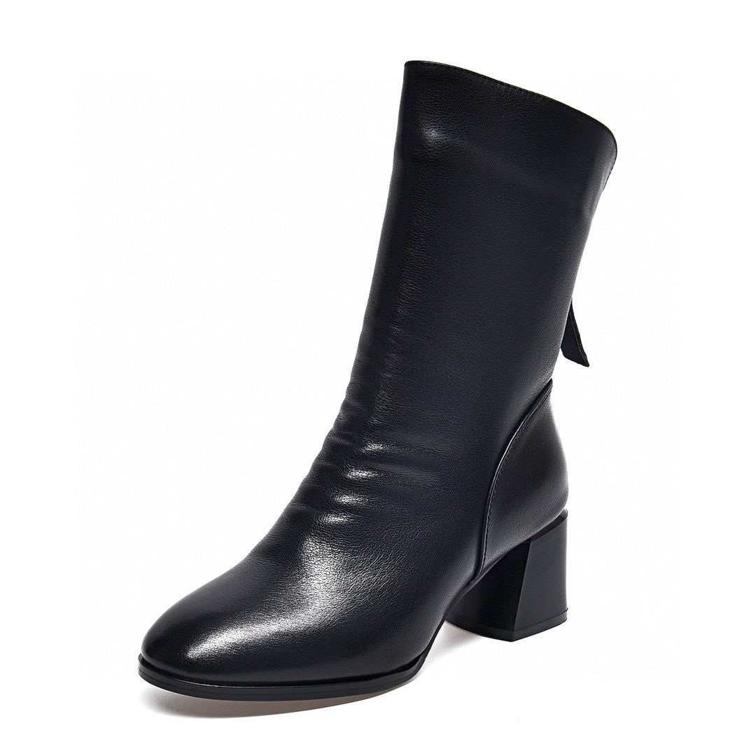 Women's Round Toe With Chunky Back Zipper Boots