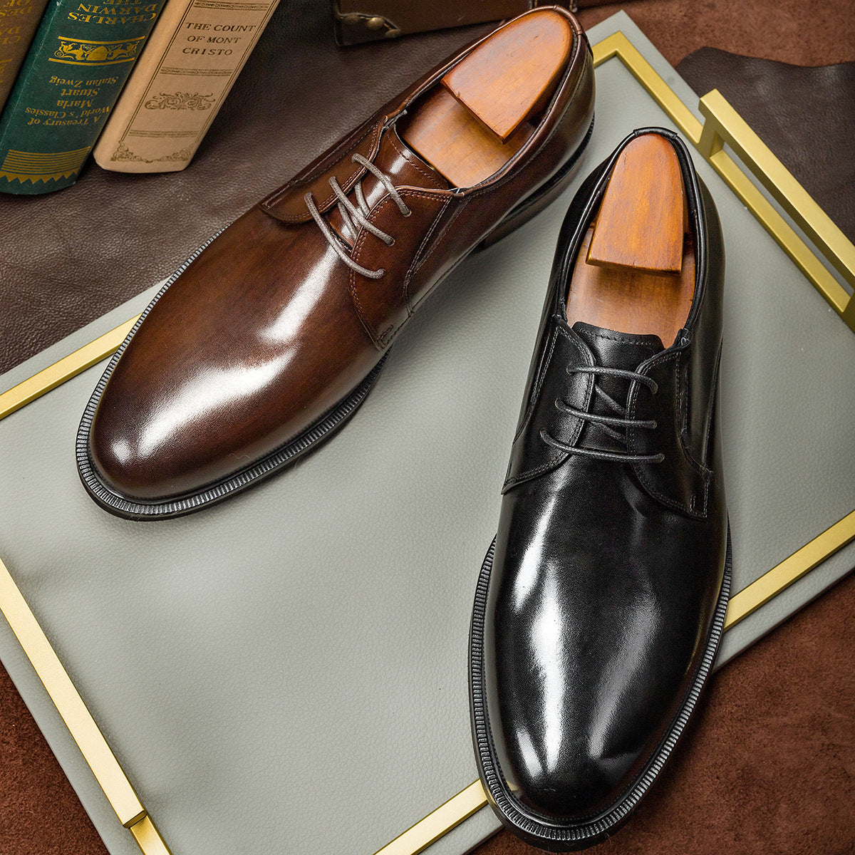 Men's Pointed Toe Formal Wear British Style Leather Shoes