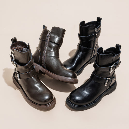 Women's Fleece-lined Platform Height Increasing Skinny Korean Women's Leather Boots