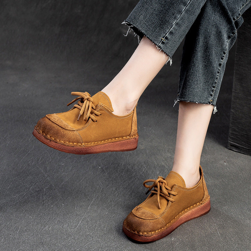 Women's Niche Top Layer Cowhide Flat Bottom Women's Casual Shoes