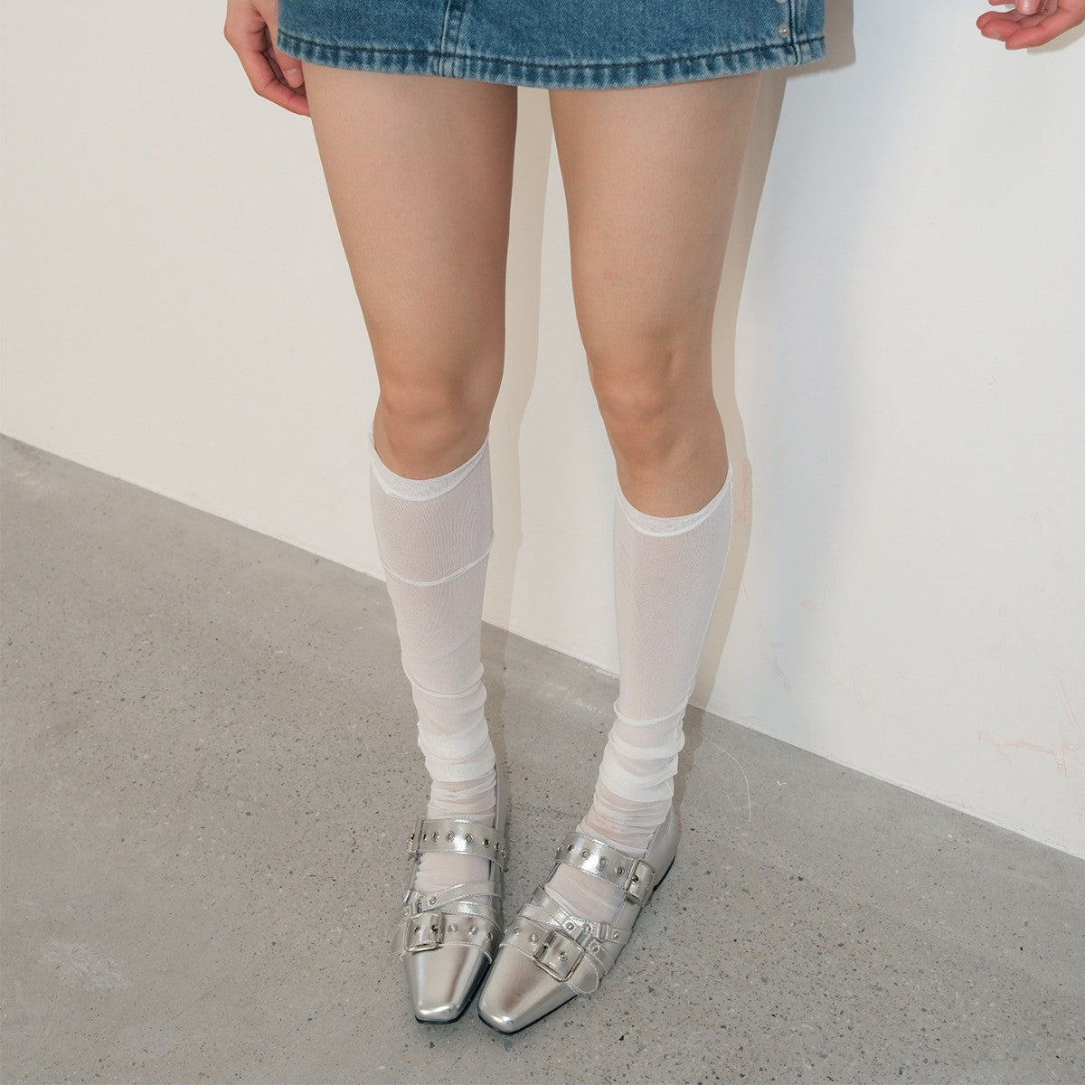 Spring Sier Single-layer Female Retro Square Toe Rivet Ballerina Women's Fashion Shoes