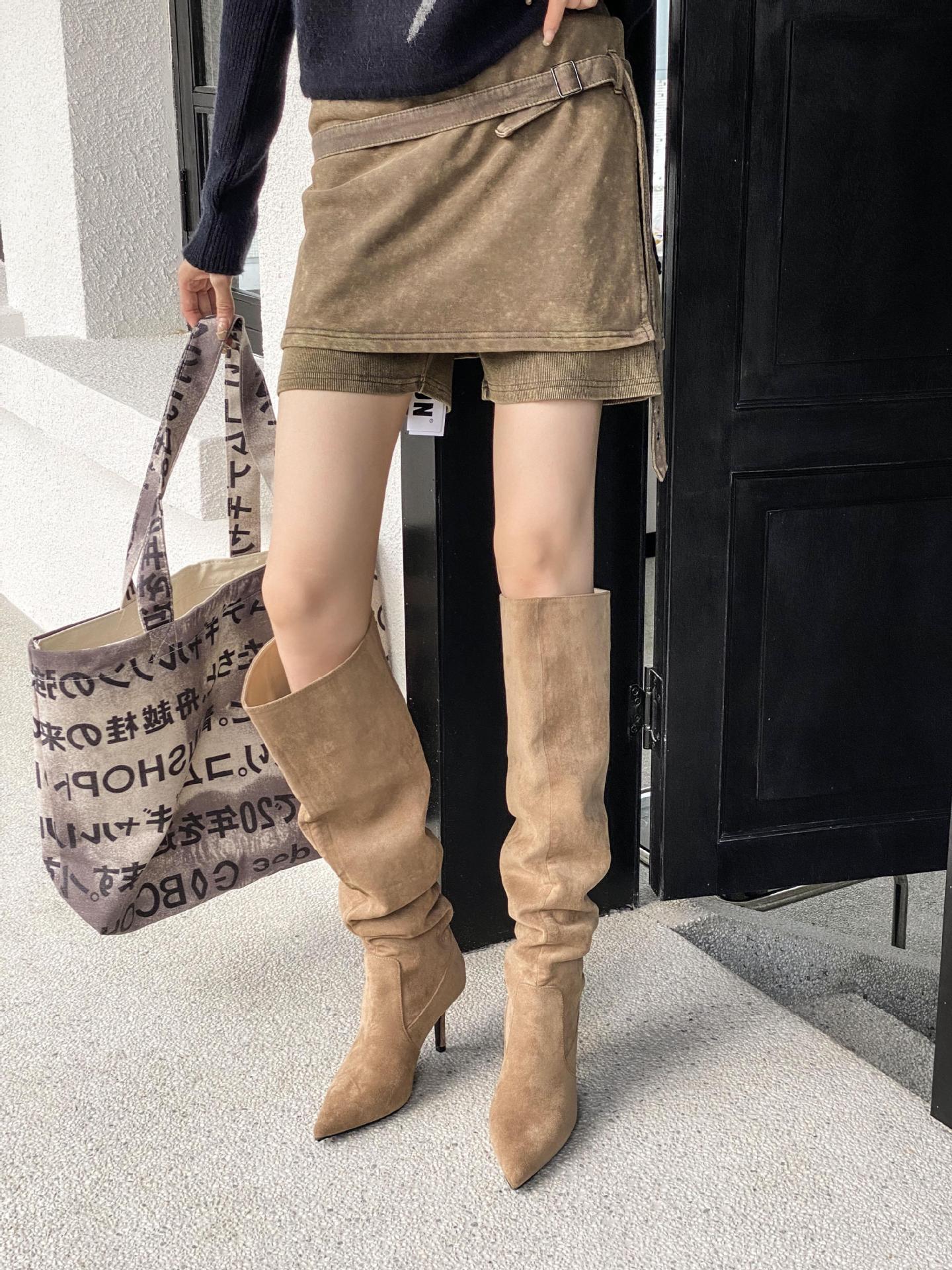 Pleated Autumn Stiletto Pile Style High Below Heels