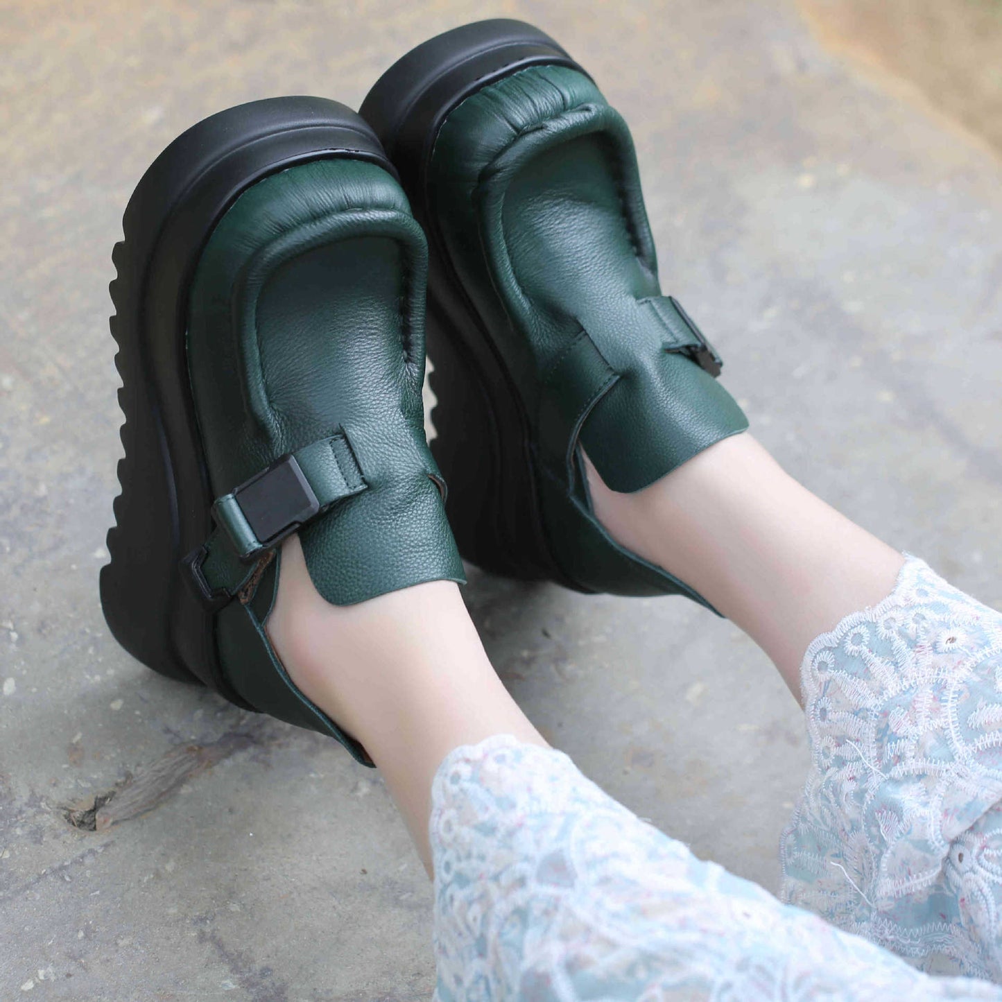 First Layer Cowhide Small Height Increasing Retro Platform Sandals