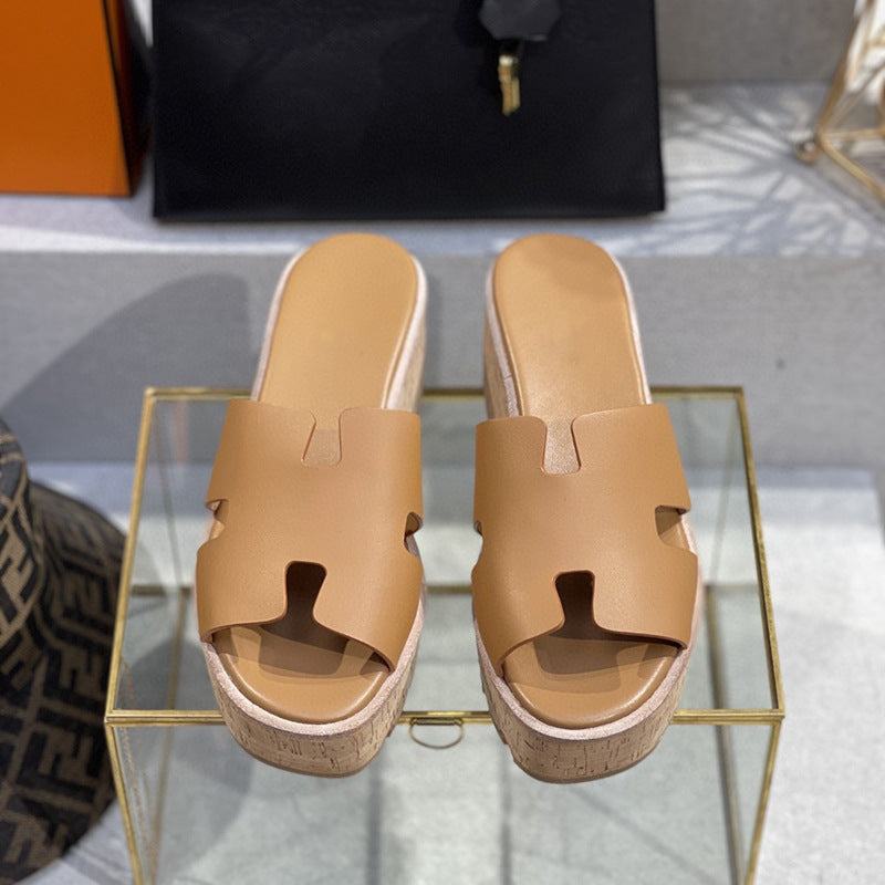 Women's High Wedge Solid Color Platform Roman Slippers