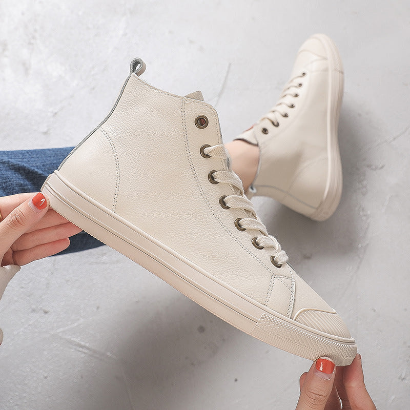 Glamorous Genuine White Comfortable Muffin Flat Women's Casual Shoes