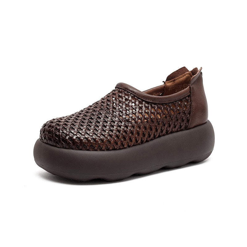 Women's Breathable Woven First Layer Cowhide Simple Platform Sandals