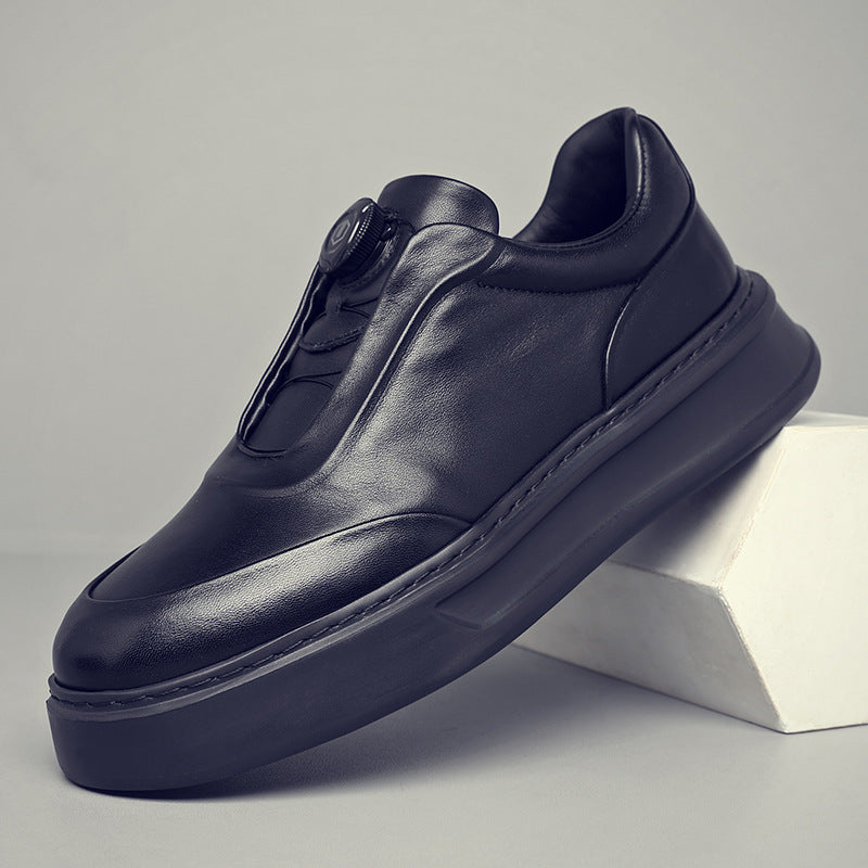 Men's Top Layer Cowhide Genuine Flat Black Men's Board Shoes