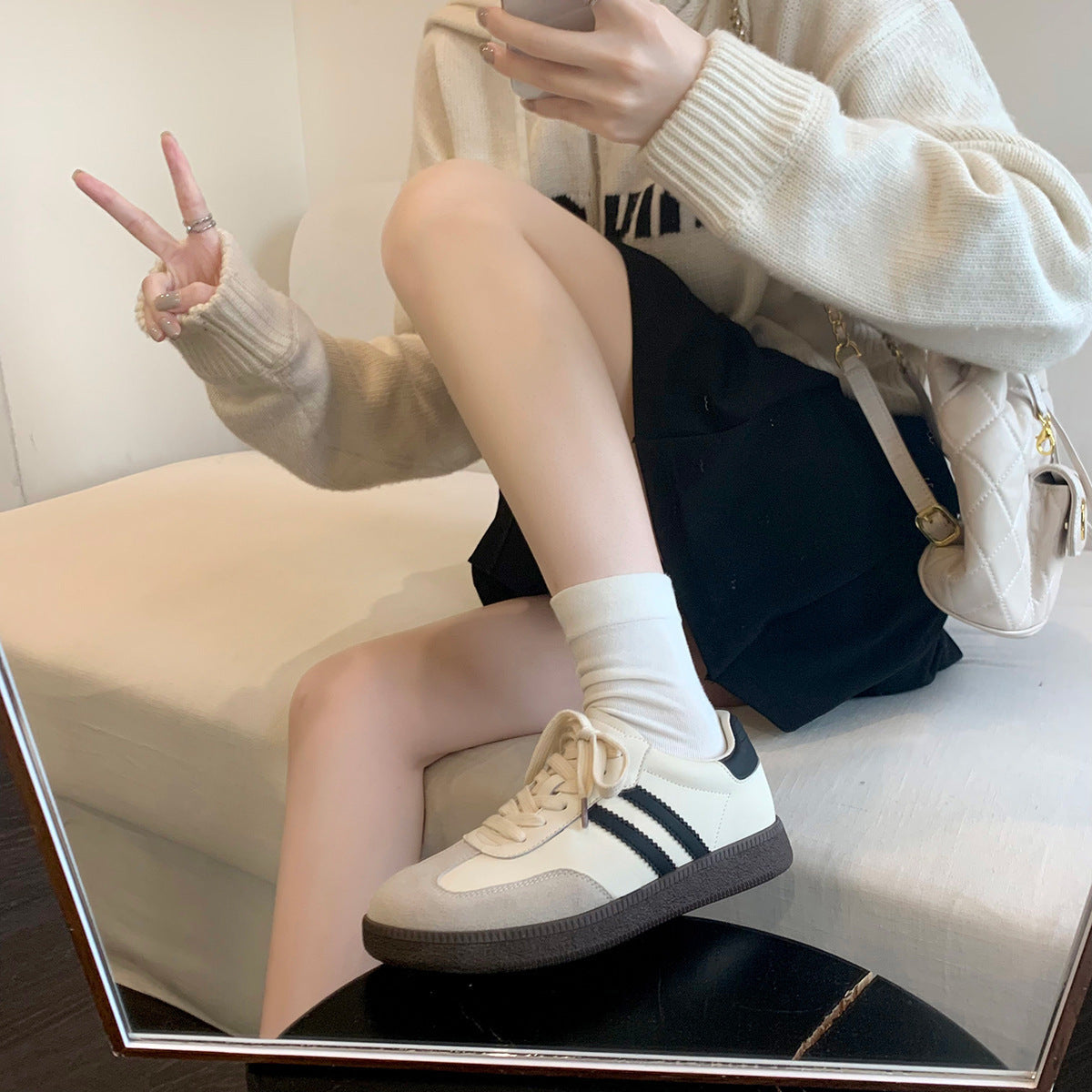 Women's Three Bars Grape Mom Retro Easy Matching Color Platform Sneakers