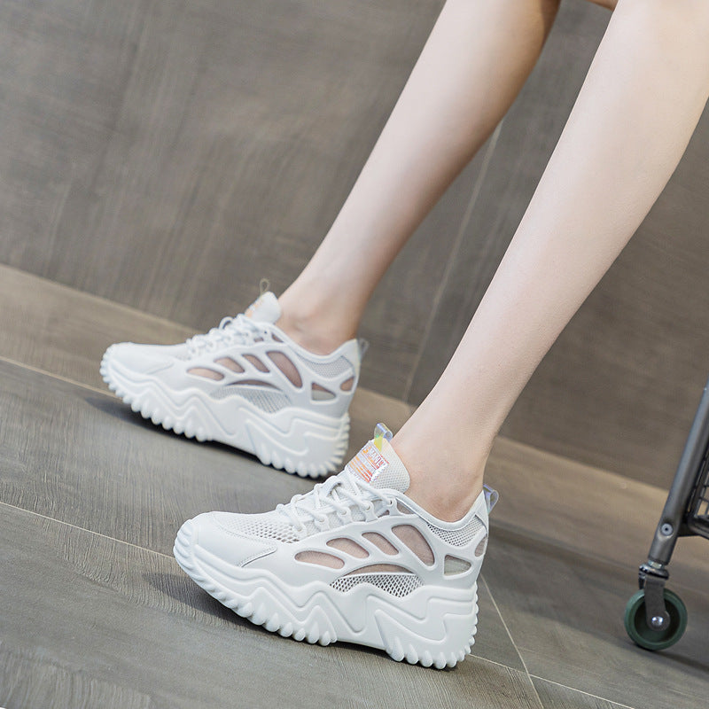 Women's Thick Bottom Wedge Platform Hidden Sports Mesh Men's Shoes