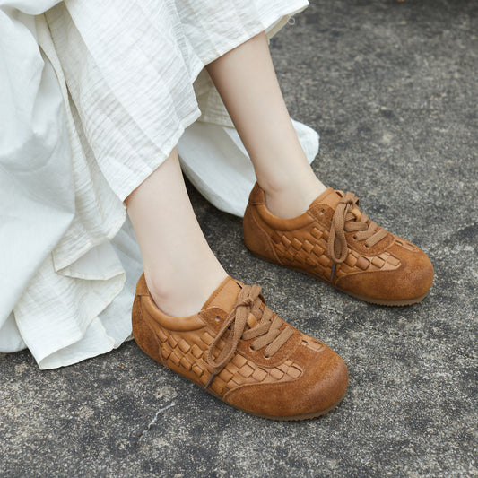 Women's Genuine Retro Style Round Toe Shallow Mouth Flat German Women's Casual Shoes
