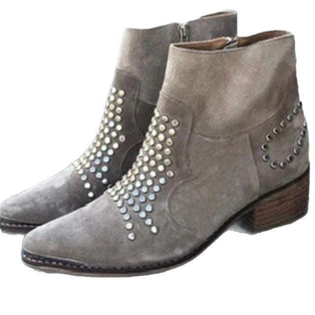 Women's Retro Side Zipper Thick Sequined Rhinestone Heels