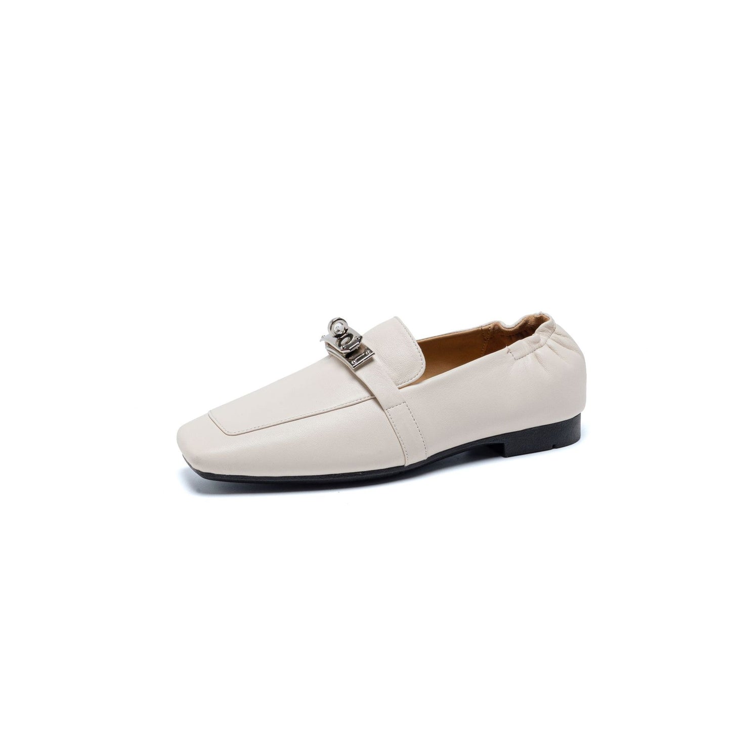Square Toe Metal Buckle One Pedal Flat Bottom Comfort Small Loafers