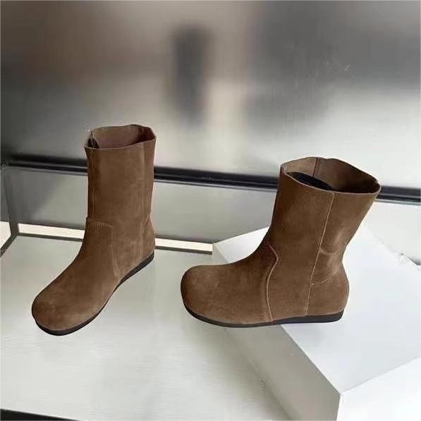 Women's Artistic Suede Flat Ankle Round Toe Women's Leather Boots
