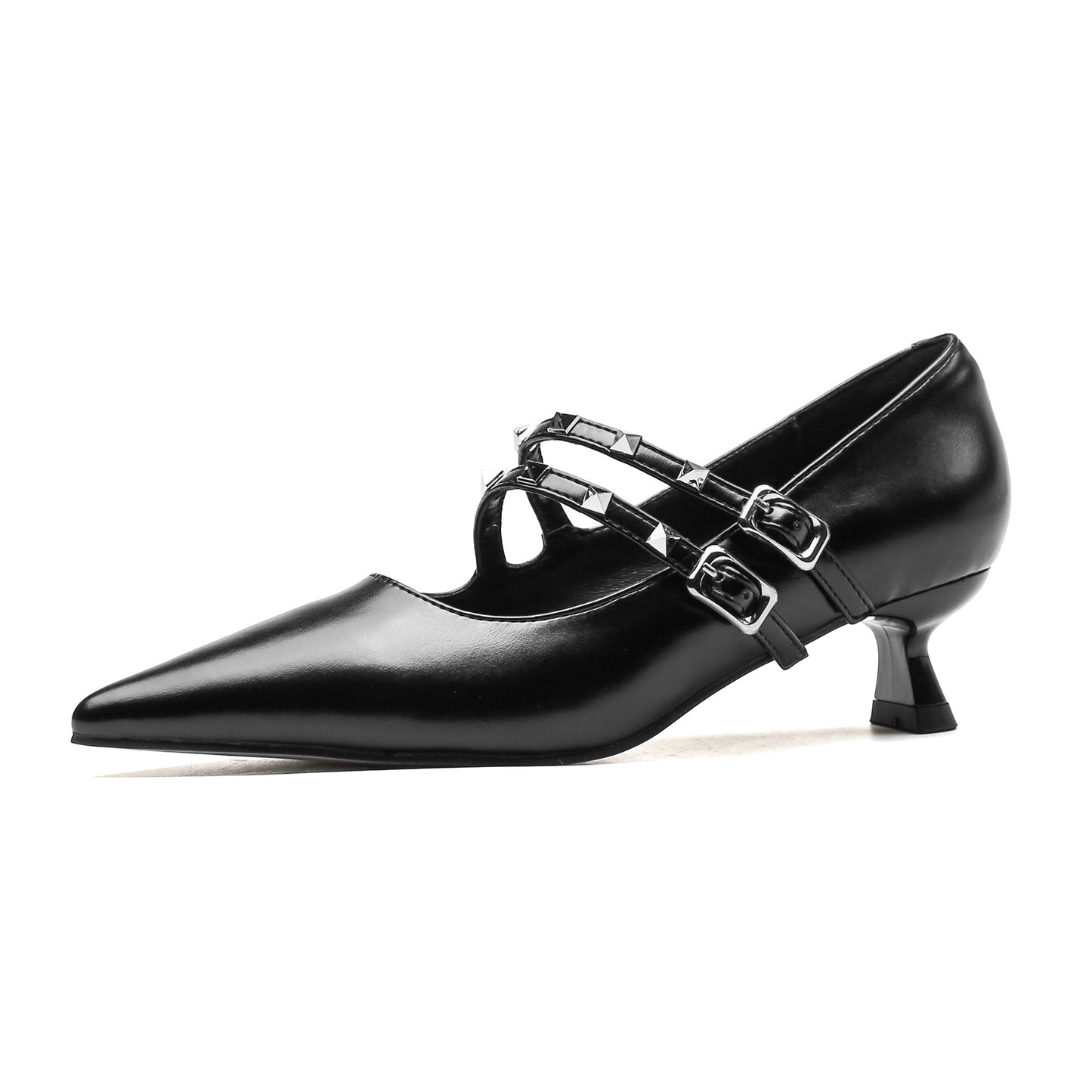Women's Goddess Style Pumps Early Spring Fashionable Rivet Low-cut Stiletto Pointed Heels