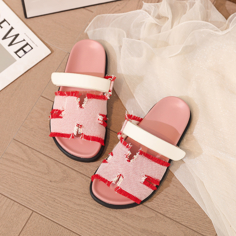 Women's Lazy Velcro Genuine Summer Thick Sole Half Slippers