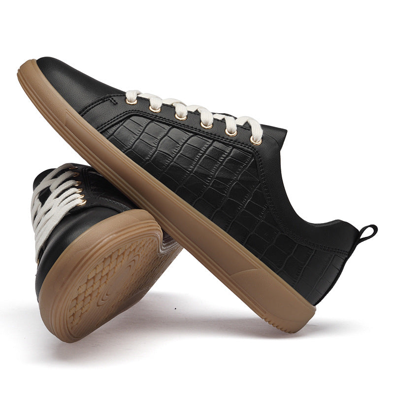 Men's Spring Embossed Plaid Cowhide Surface Handmade Retro Skateboard Sneakers