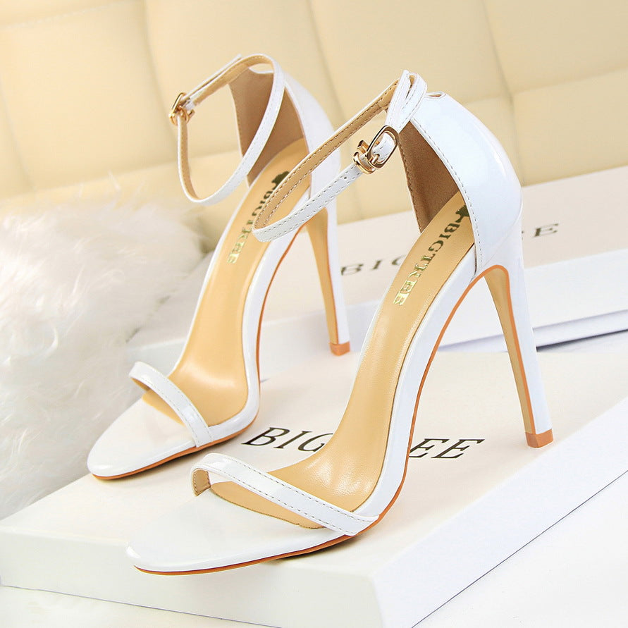 Women's Simple Open Toe High Stiletto Patent Heels