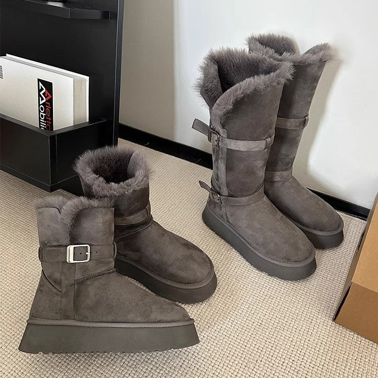 Women's Double Face Wool Gray Winter Thick Snow Boots
