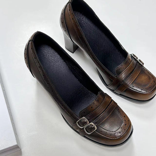 Retro Style Belt Buckle Chunky High Mary Jane Women's Casual Shoes