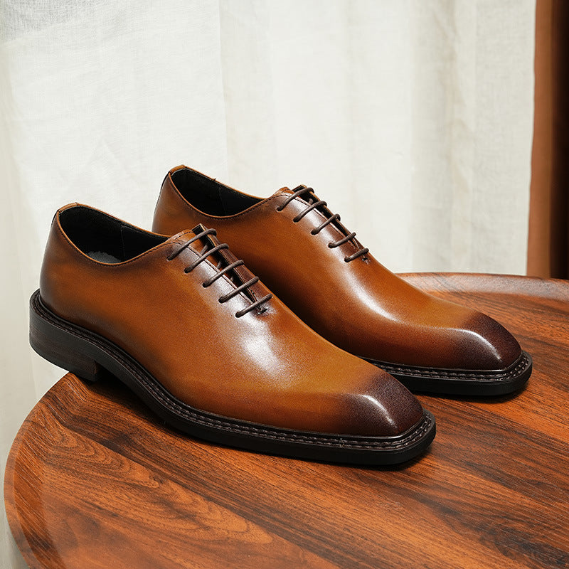 Men's Summer Wedding Business Formal Wear British Square Toe Leather Shoes