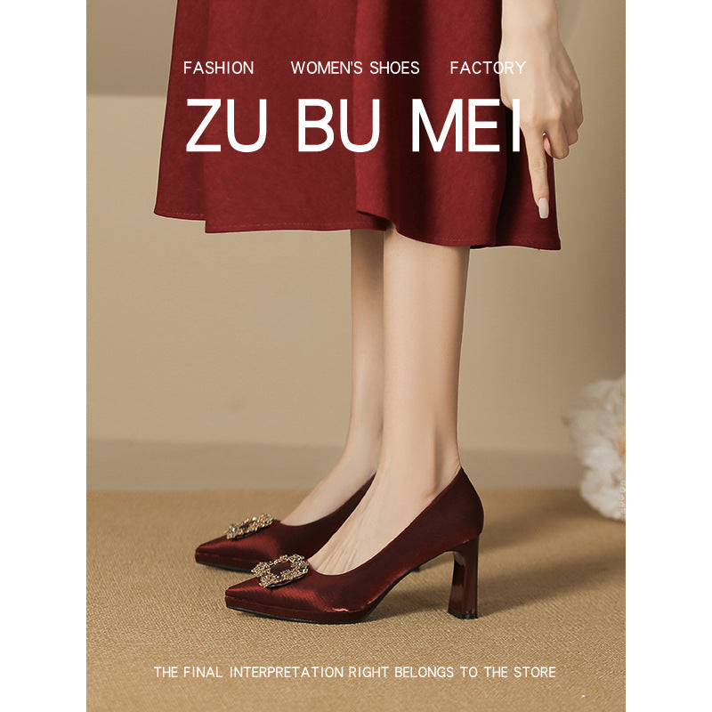Women's High For Sexy Suede Bridesmaid Temperament French Style Not Women's Fashion Shoes