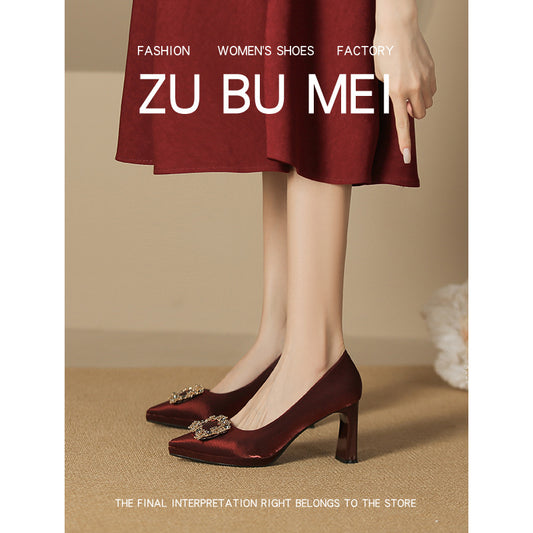 Women's High For Sexy Suede Bridesmaid Temperament French Style Not Women's Fashion Shoes