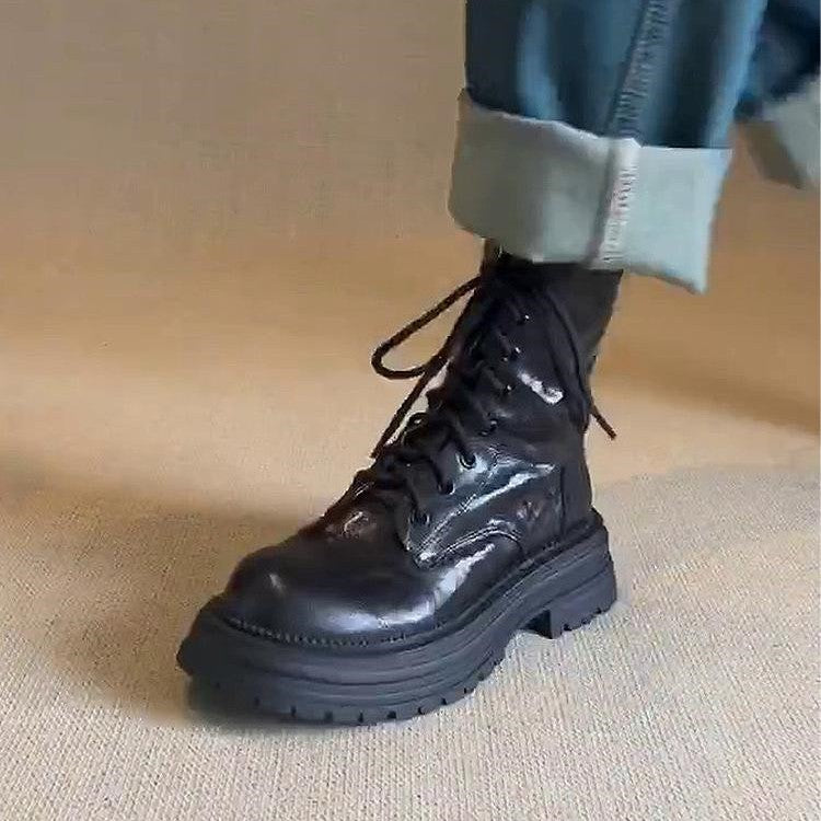 Women's Martin For British Style Round Toe Side Zipper Ankle Women's Leather Boots