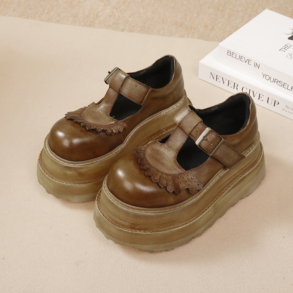 Women's Cowhide Platform Muffin Height Increasing Small Versatile Women's Shoes