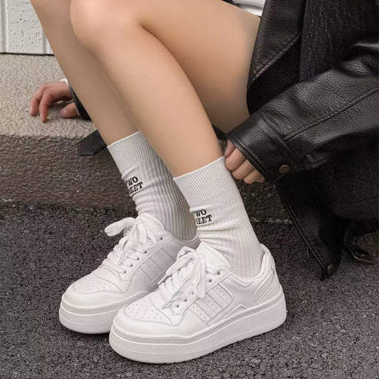 Women's Distressed White Thick Sole Elevator Wild Sports Women's Casual Shoes