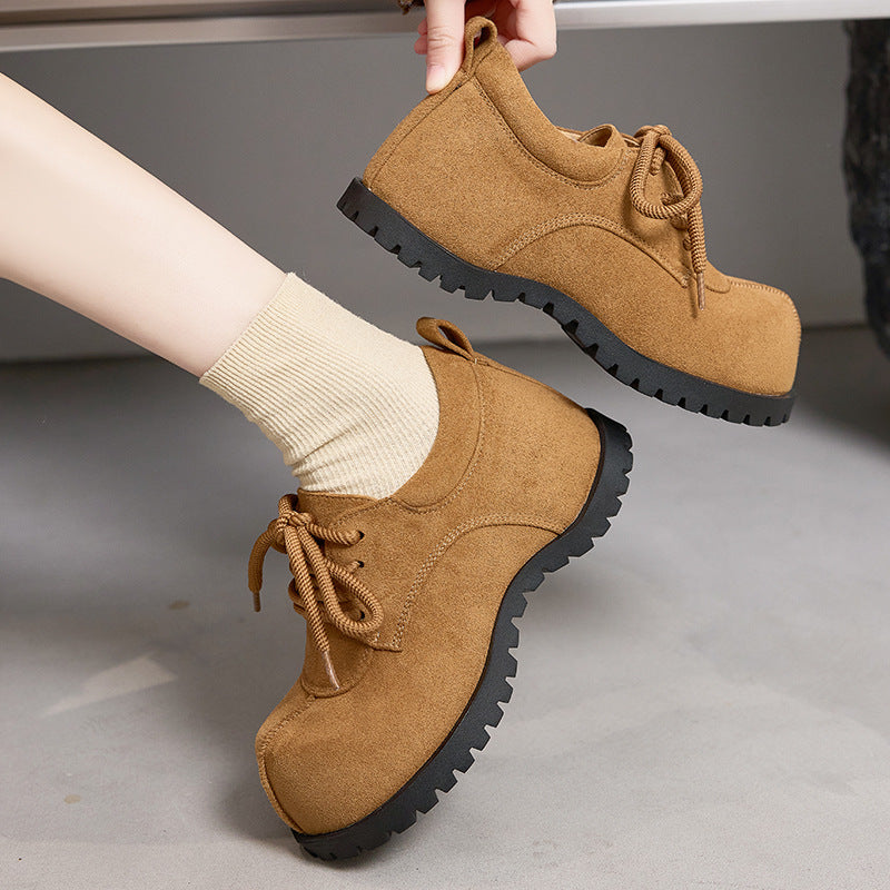 Women's With Hidden Big Head Frosted Derby Thick Bottom Retro Women's Casual Shoes