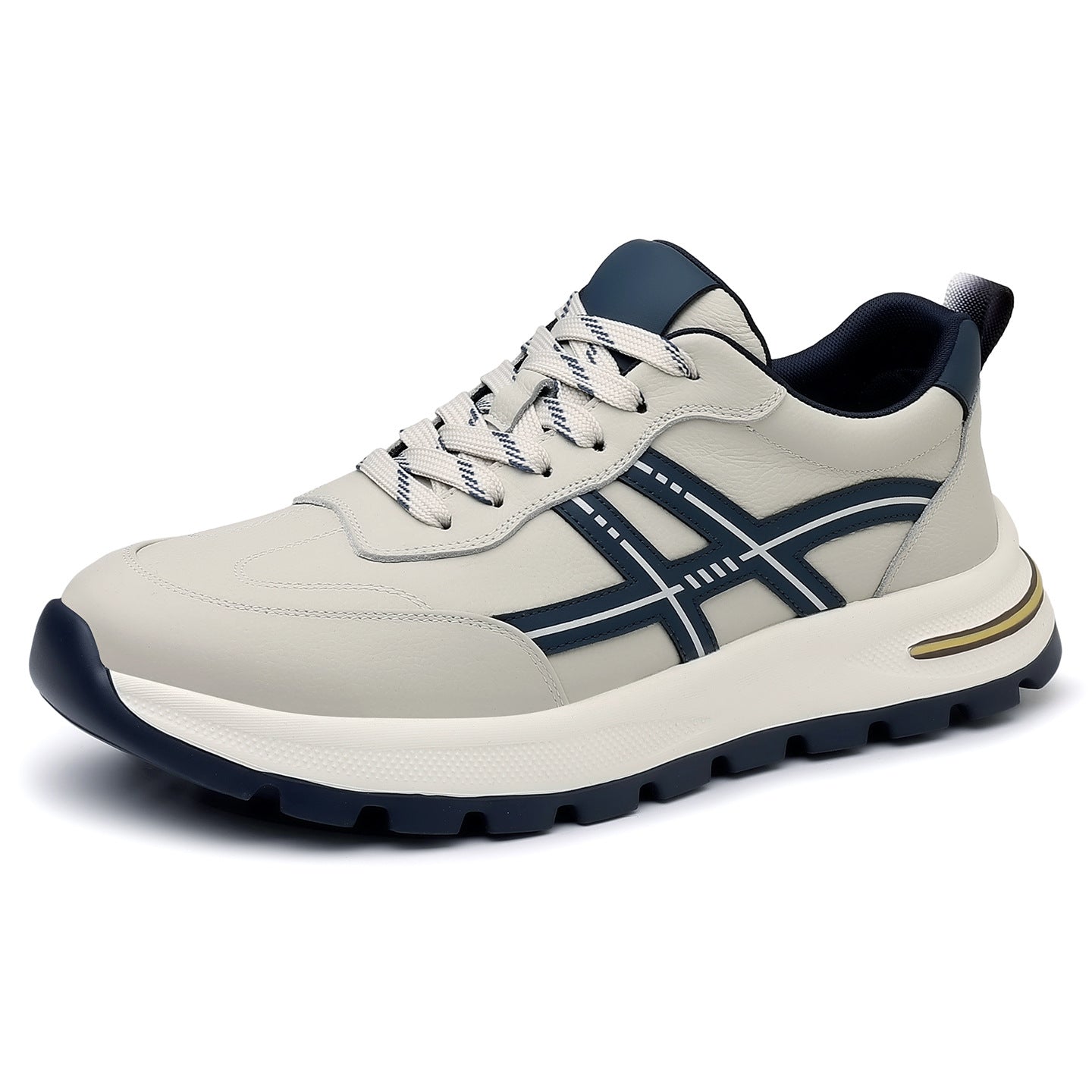 Men's Top Layer Cowhide Platform Heighten Soft Sneakers