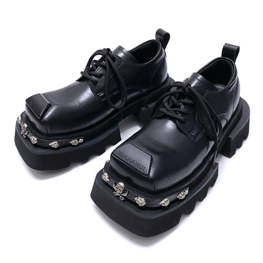 Women's & Men's Design Sense Square Toe Niche Handsome Platform Men's Casual Leather Shoes