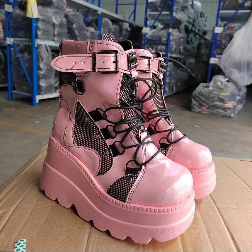 Women's Martens Pink Platform Plus Size Fashion Boots