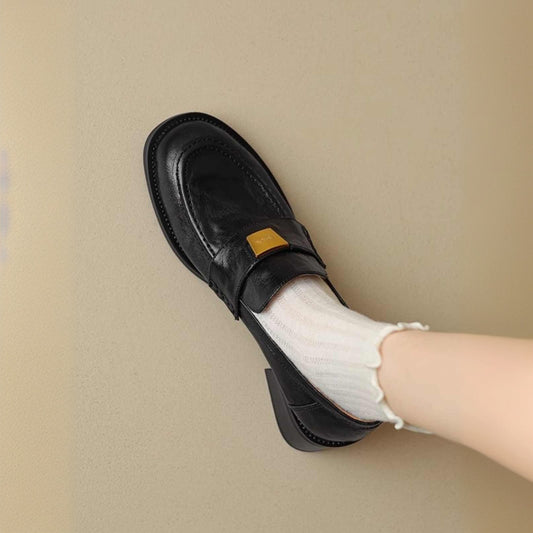 Women's Soft Black Retro Chunky French Platform Loafers