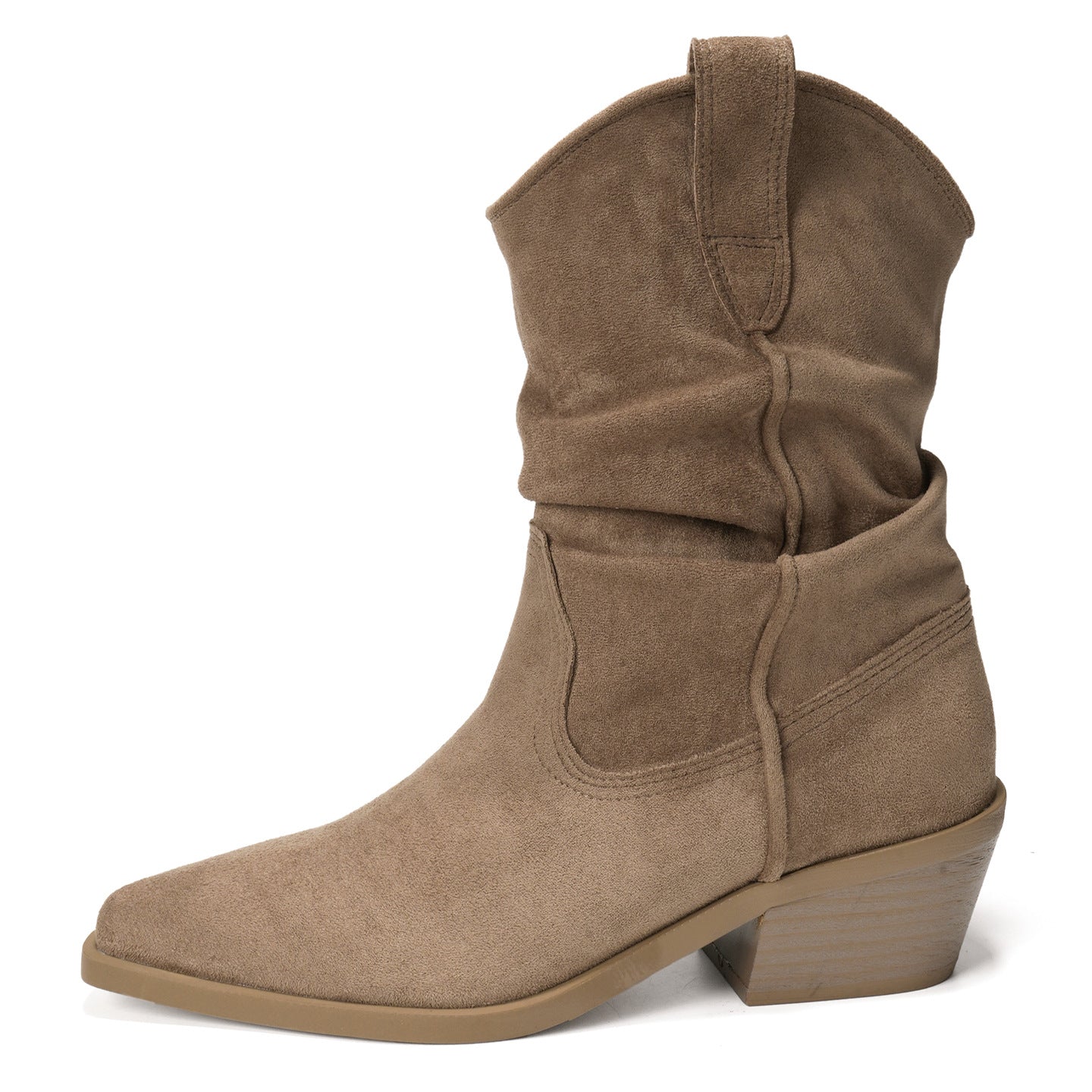 Women's White Chunky Pointed Martin Retro Western Middle Pleated Women's Leather Boots