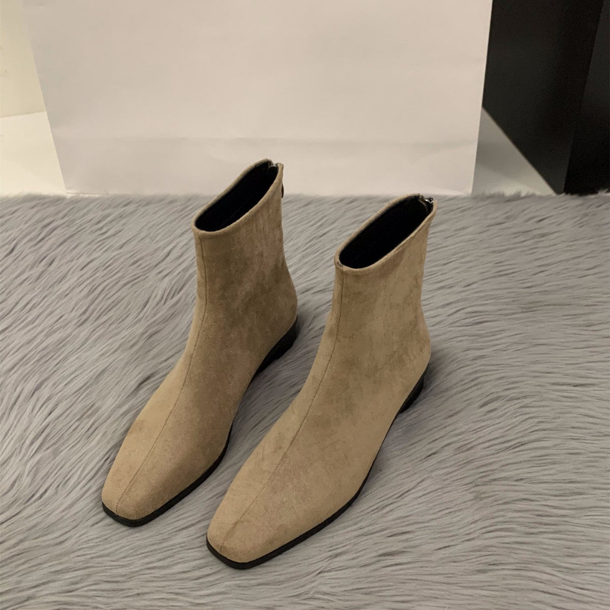Women's Slimming Square Toe Suede Thick Ankle Thin Women's Leather Boots