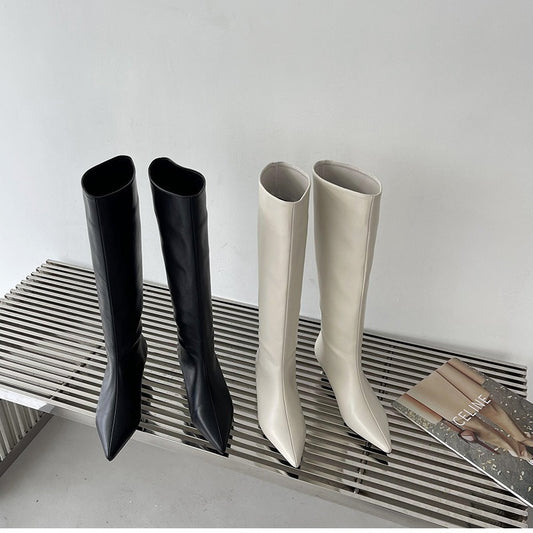 Simple Fashion Wide Korean Pointed Sleeve Women's Leather Boots