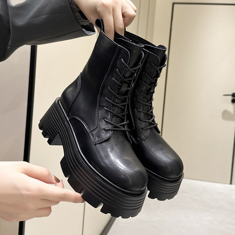 Women's Platform British Style Muffin Short Genuine Boots