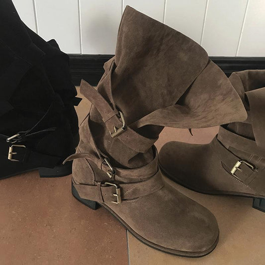 Women's Waste Soil Style Belt Buckle Knee-high Thick Frosted Super Soft Boots