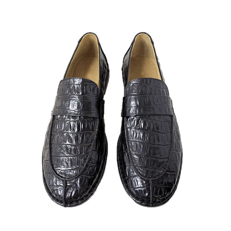 Women's Genuine Flat Round Head Slip-on Simple Fashion British Small Leather Shoes