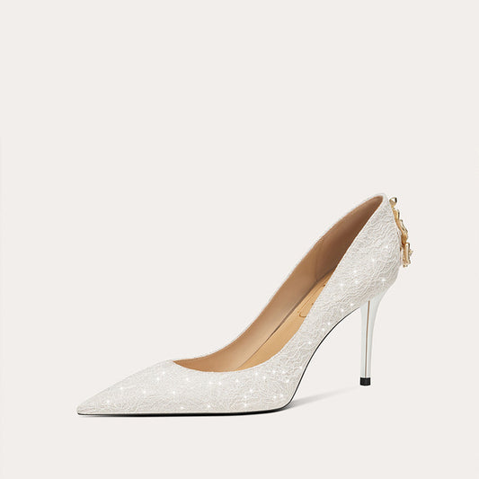 Women's Wedding Sheepskin French Style White High Niche High-grade Women's Fashion Shoes