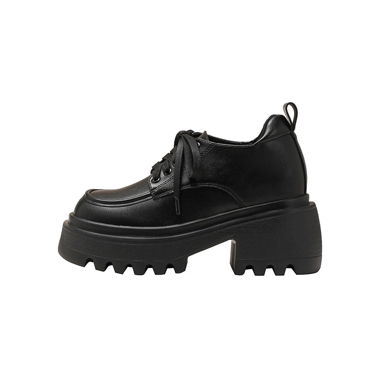 Spring Height Increasing Insole Black Platform Muffin British Style Loafers
