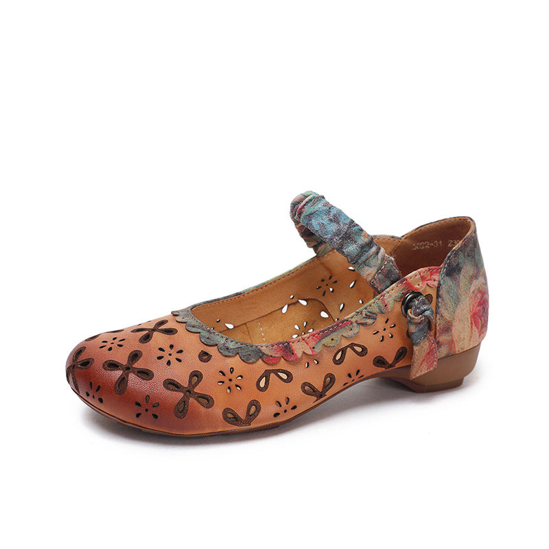 Women's Handmade Retro Low Round Toe Hollow Women's Casual Shoes
