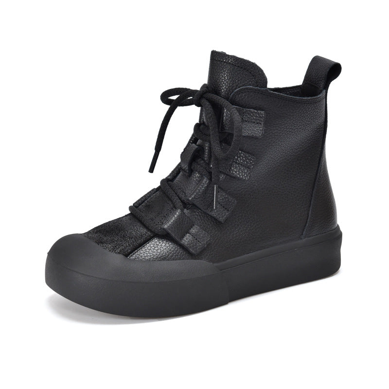 Women's Layer Cowhide Short Mid Martin Roman Boots
